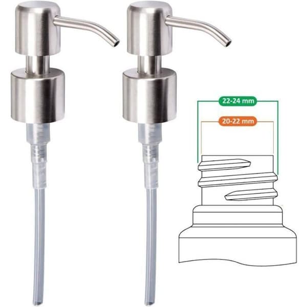 Erstatningspumpe for flytende såpedispenser, rustfritt stål, børstet finish, 2 stk, 24 mm