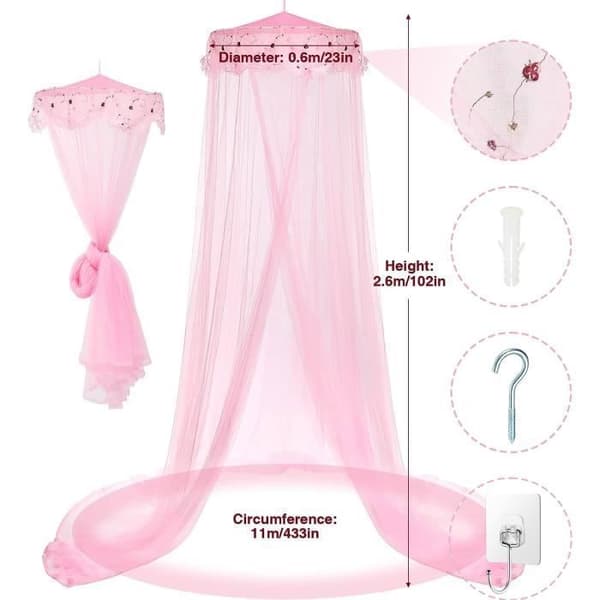 Prinsesse Myggenet Sengehimmel - Polyester - Pink - 60 cm diameter