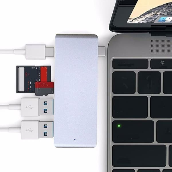 MacBook USB-C Hub-adapter, slank aluminium Thunderbolt 3 Type-C Hub-adapterdokk, sølv