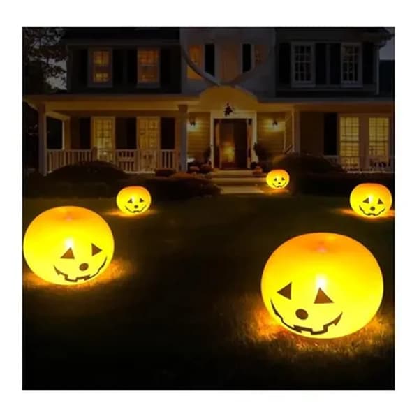 Sæt med 5 oppustelige Halloween-græskar, 23 cm LED-lanterner, festtilbehør til indendørs og udendørs brug