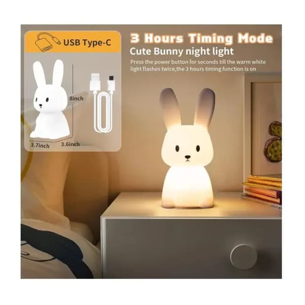 Babykanin Natlampe med 7 Lysskift, Trykstyring, USB Genopladelig, Timerfunktion, Sengelampe til Børneværelset