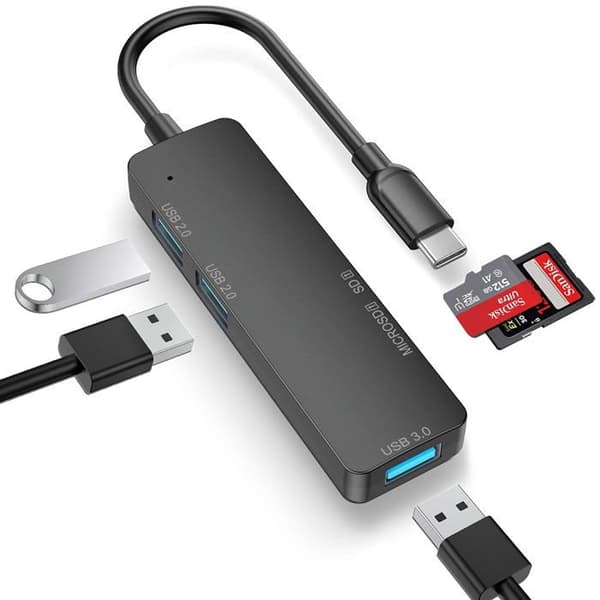 5-i-1 USB multiport med USB 3.0 og 2.0 porter, Micro SD-kortleser + SD-kortleser