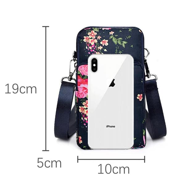 Multifunksjonell veske for stor skjermtelefon og tilbehør med justerbar stropp Roseblomstmønster