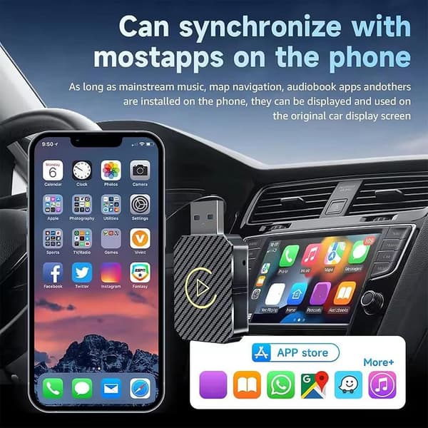 Mini 2-i-1 trådløs CarPlay-adapter egnet til Apple-brug, Mini 2-i-1 trådløs CarPlay-adapter egnet til Apple CarPlay & Android Auto