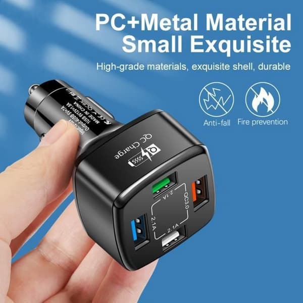 4-Port USB Rask Billader, QC3.0 35W 7A USB Sigarettennerlader for Android, iPhone, iPad, Samsung og andre enheter.