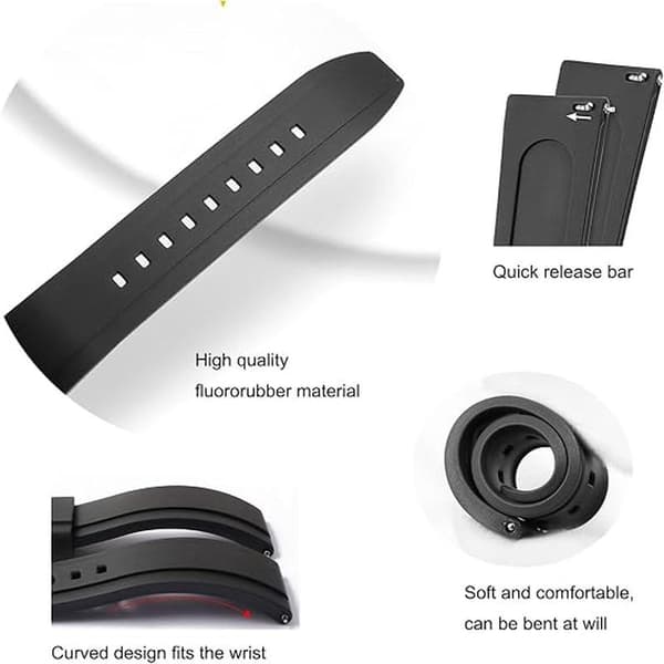 Rolex Gummirem Quick Release Blød Fluorgummi Universal Erstatningsrem til Mænd Kvinder Kompatibel Rembredde 22mm