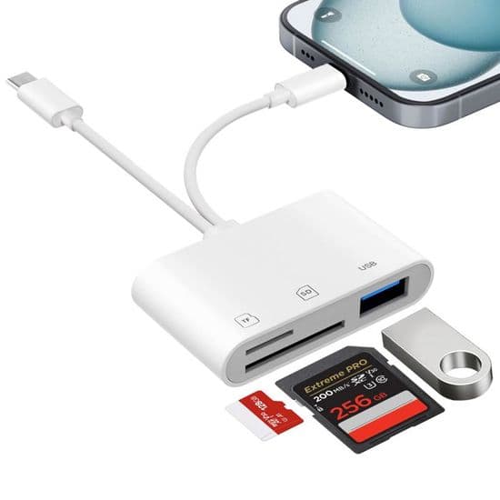 SD-kortläsare för iPhone, Lightning USB C SD-kortadapter för SD/Micro SD/USB, SD-adapter för iPhone 16/15, iPad