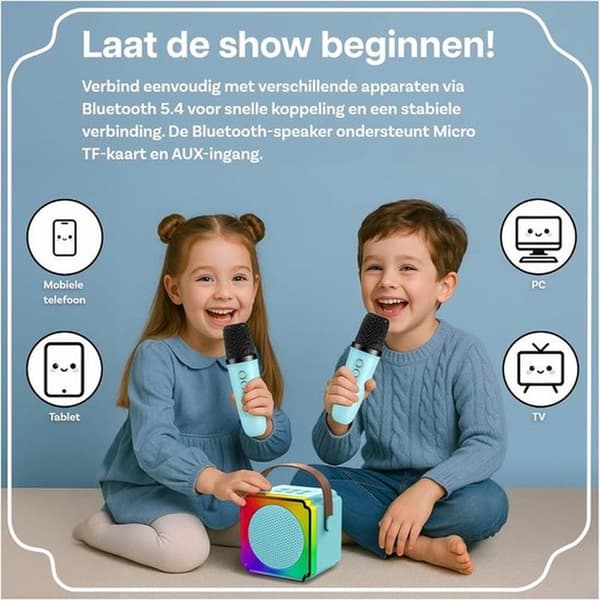 Mini Karaoke Machine for Kids, Bluetooth Speaker, 2 Microphones, Blue