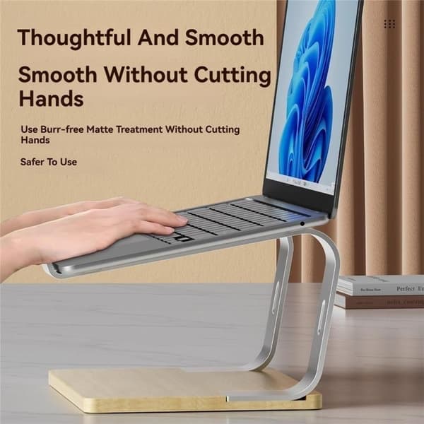 Velegnet til bærbar computerstativ Ergonomisk aluminium laptopstativ med træfod Laptoptilbehør (sølv)