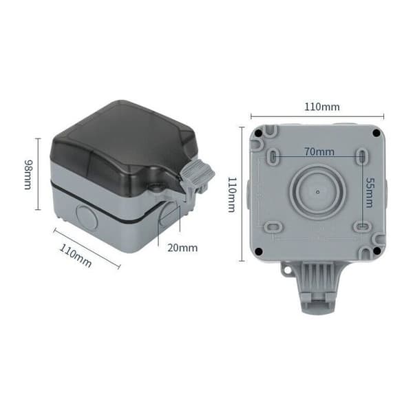 IP66 utendørs sprutsikkert plug-in hus, enkel rad, regntett, utendørs plugg, ett hull