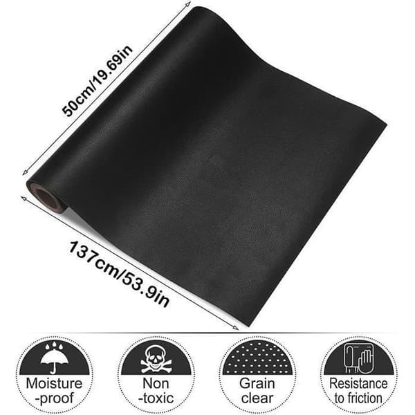 Læderklæbemiddel, Læderreparationslap, Læderreparationslap, til sofaer og bilsæder - 50x137cm (sort)