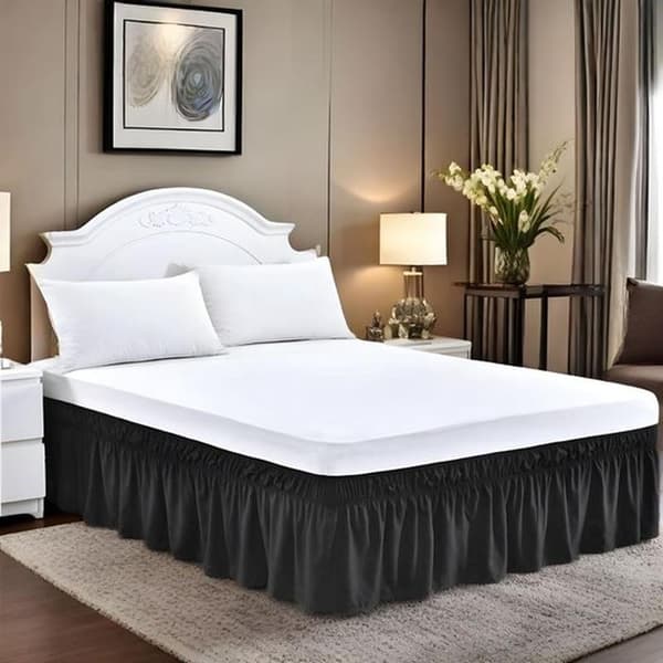 Black 150 x 200 cm Elastic Bed Skirt with 45 cm Drop