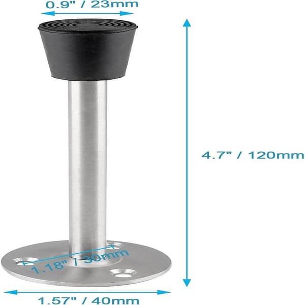 2-pak rustfrit stål, robust dørstopper, 12,7 cm til vægmontering, med gummispids, dæmper til beskyttelse af vægge og døre, 120 mm