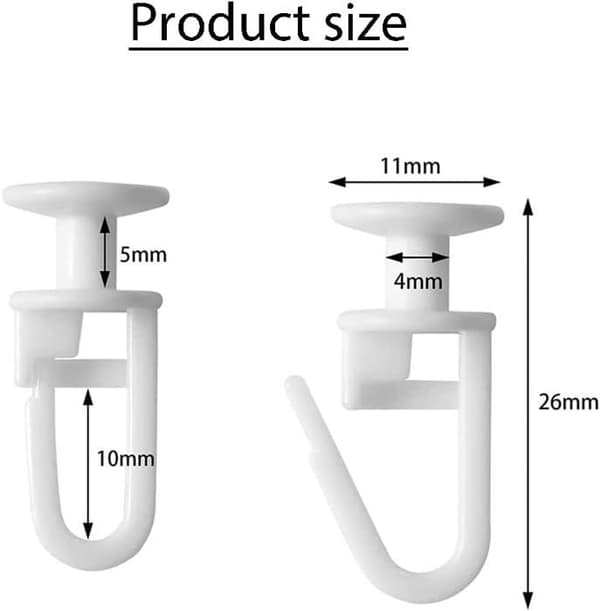 Glidende gardinkroge, 100 stk. - Plast - Hvid - Diameter 11 mm