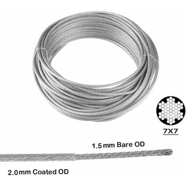 5m x 2mm wire reb sæt - rustfrit stål - M5 spændeskive - vejrbestandig