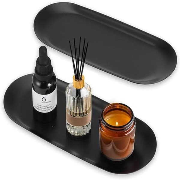 Decorative Tray - Stainless Steel - Black - Oval - 2-pack