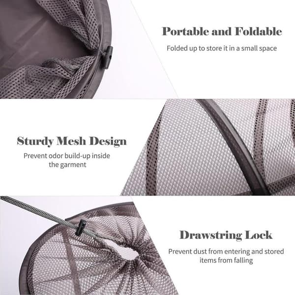Foldable Mesh Laundry Hamper with Drawstring for Laundry Collection and Storage - Clothes Organizer for Laundry Room and Bedroom