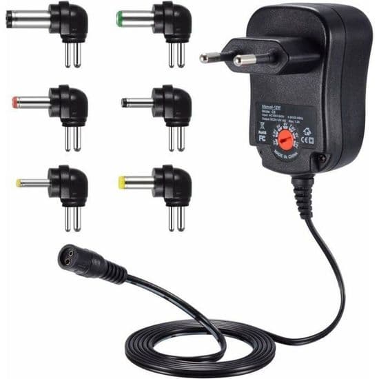 12W Universal Strømadapter - 7 Spændinger (3/4.5/5/6/7.5/9/12V) - 220V DC Input til VTEC