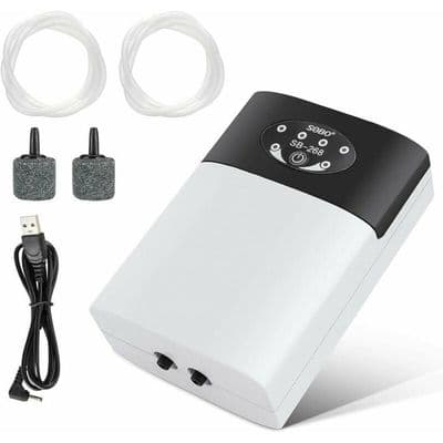 Bærbar USB Akvarie Luftpumpe - Stillegående - Strømningshastighet 2 x 3L/min - 2 Luftuttak