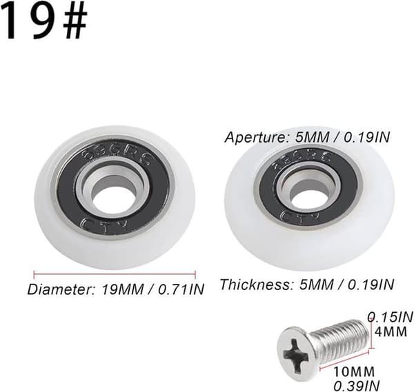 Delar Skjutbara Duschdörrsrullar, 19 mm Duschdörrsrullar