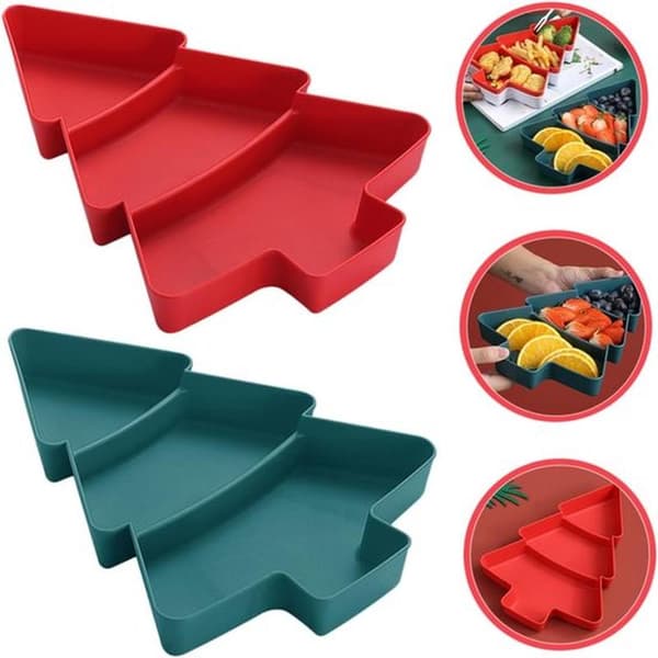2-pack julgransformade skålar för frukt och snacks i plast - Röd/Grön