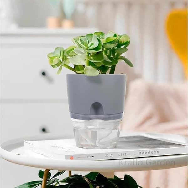 Blomsterpotter - Plantekrukker - Selvvanende - Inkluderer vanntank - 3 deler - Grå