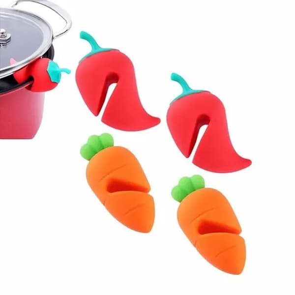Silikonlockstöd mot överkokning, 4-pack, vikbara, mikrovågssäkra, läckagesäkra, röd/orange