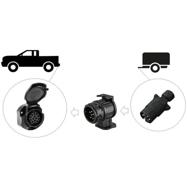 Stikadapter - Universal - 13-polet til 7-polet - Vandtæt - 12/24 Volt