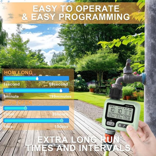 Automatic/Manual Watering Timer - Garden Irrigation Timer - Connect Faucet Timer with Child Lock Mode/Rain Delay/IPX5 Waterproof/LCD Screen