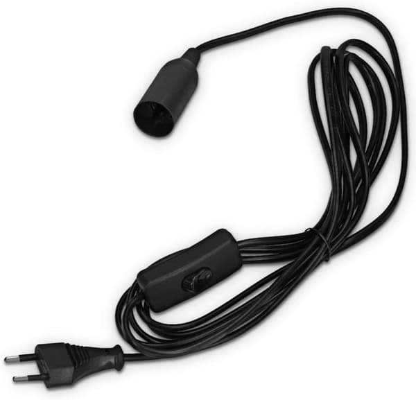 E27 fatning, 1,8 m kabel, afbryder, stik, sort