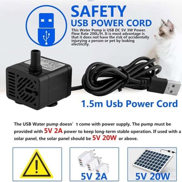 Mini 5V DC dykpumpe - Ultra stille - 200 LH - Ideel til akvarier og hydroponics