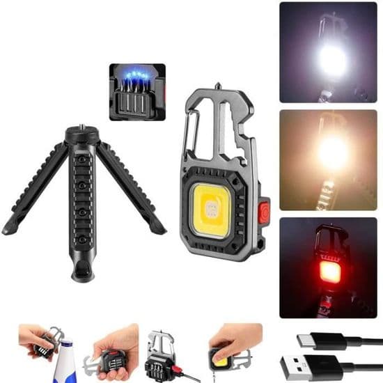 Oppladbar LED-arbeidslampe/lommelykt - 7 moduser - Bærbar - Vanntett