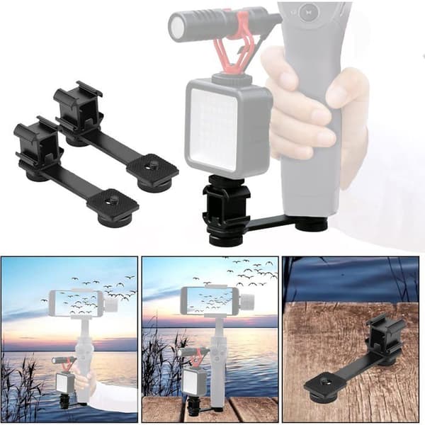 Triple hot shoe-monteringsadapter, kamerasko-montering, 3-i-1 mikrofonholder