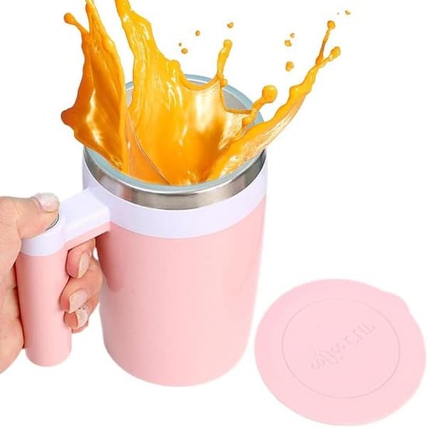 Electric Mixing Mug - Self-Stirring Mug - Makes Drinks Quickly - Magnetic Mixing Design - 380ml - Pink