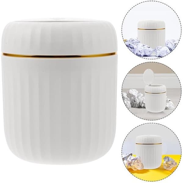 Desktop Bin - Waste Bin with Lid - Workplace Storage - Push-to-Open Lid - 135g PP Material - White