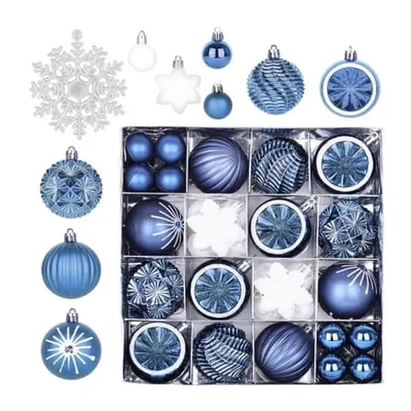 40 STK Blå julekulepynt til juletre 6cm x 3cm, med kroker, til juletrepynt, bryllup