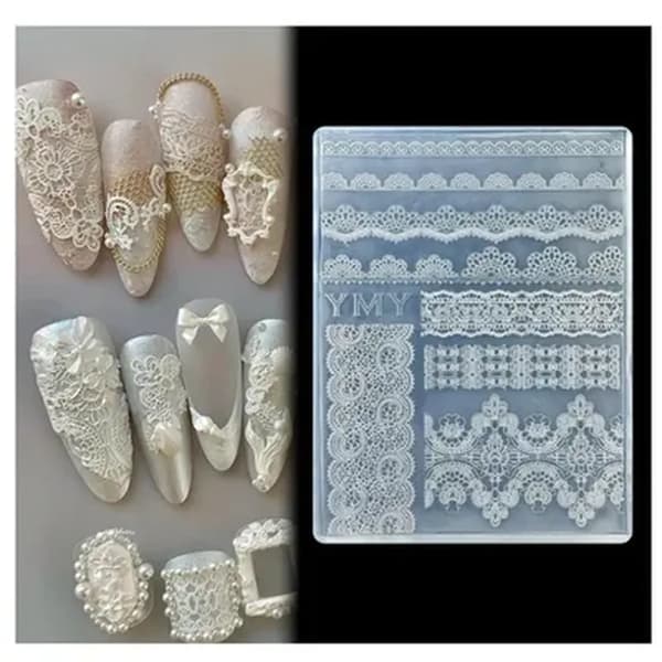Nagelform, Nageldesignset med silikonform för 3D-nagelkonst och stämplar, Nageldesignschabloner