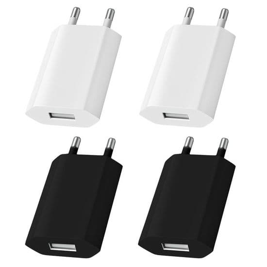 Set med 4 USB-laddare, 5V 1A USB-kontakt, 5V 1A kontakthuvud, universell väggadapter för snabbladdning