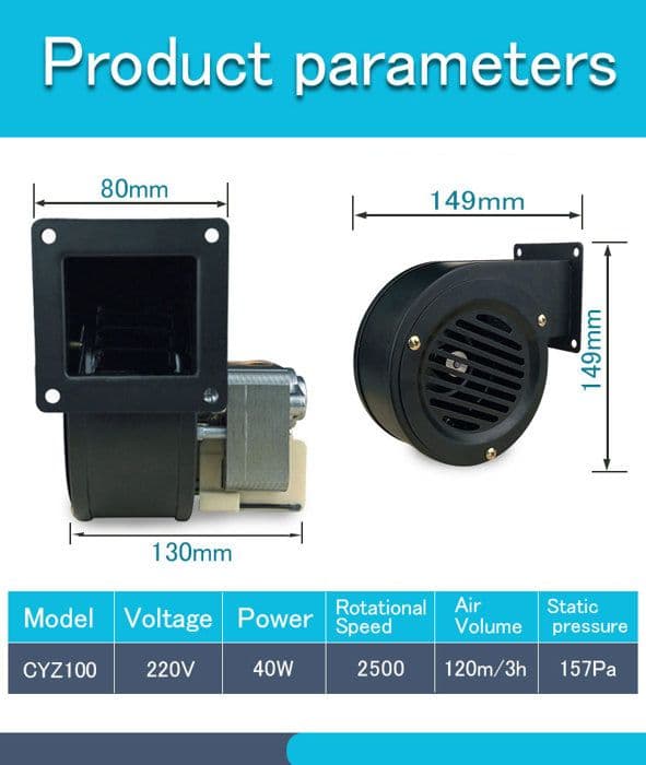 220V 40W Centrifugalventilator - Kobbermotor - Stille - Lang Levetid