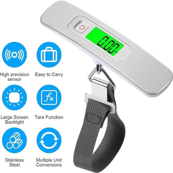 Electronic Luggage Scale | Portable Digital Scale, Max 50kg/110lb, With Tare Function, For Travel, White