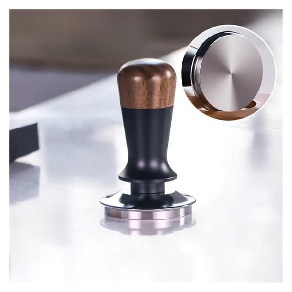 58 mm kaffetamper i valnøddetræ, espressotamper i rustfrit stål, konstant tryk, elastisk kaffehammer, barista-redskab