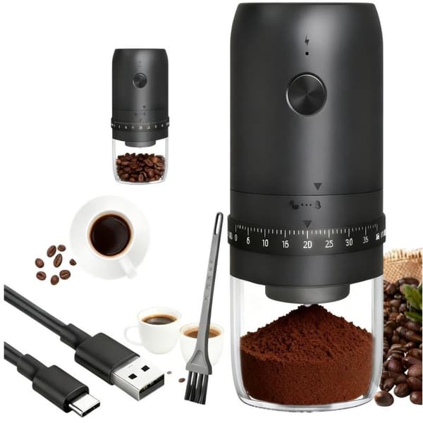 Electric Coffee Grinder with Ceramic Conical Burr, 40 Fineness Settings, USB Rechargeable - For Coffee Beans, Nuts, and Spices