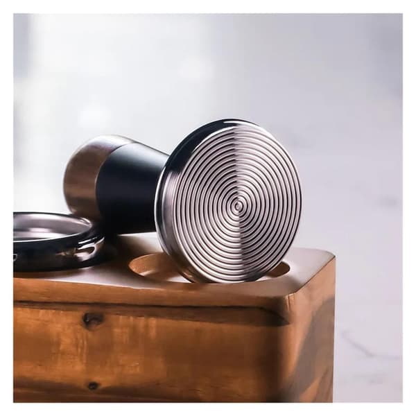 58 mm kaffetamper i valnøddetræ, espressotamper i rustfrit stål, konstant tryk, elastisk kaffehammer, barista-redskab