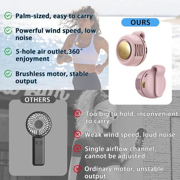 Portable Clip Fan, Mini Fan with USB Charging Function, 360° Rotatable, Quiet Bladeless Mini Fan with 3 Speeds