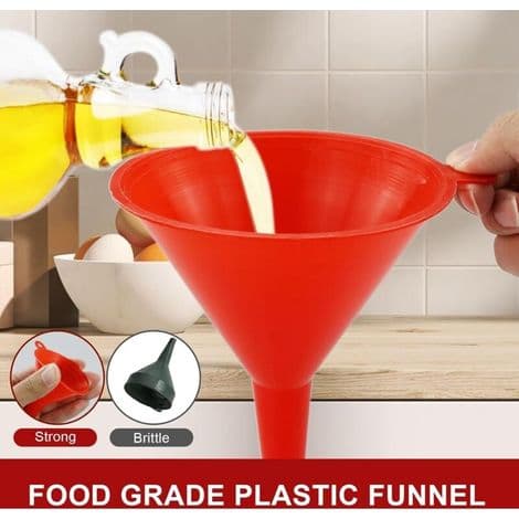 Set med 8 plasttrattar med bred hals för kök, flaskor, matlagning, laboratorium (röd)