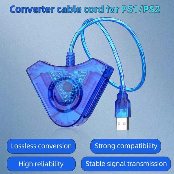 USB-adapterkonverterkabel egnet til Sony PS1 PS2 kablet controller gamepad joystick til PC - Farve Blå