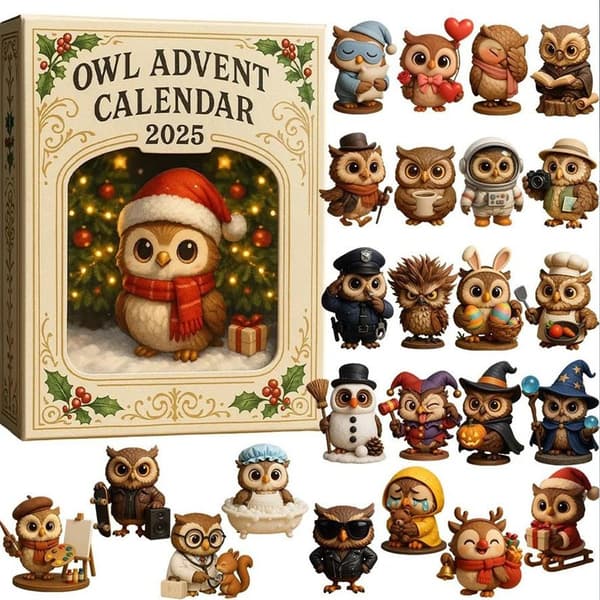 Juleblindboks – Ugle-design – Akrylpynt – 24-dagers julekalender / Julepynt Blindboks