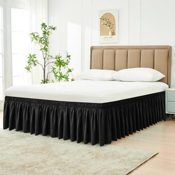 Black 150 x 200 cm Elastic Bed Skirt with 45 cm Drop