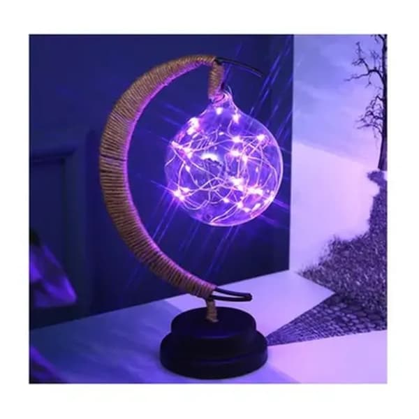 Lampe - Måne - LED Månelampe - Krakeleret Glas - Lilla - Indendørs
