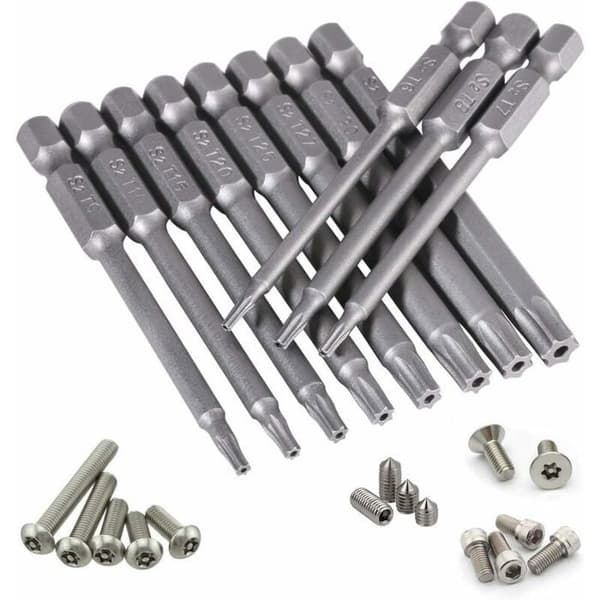 Torx Bits, pakke med 11 - S2 Stål - 75 mm - Magnetisk - Sekskantet hoved